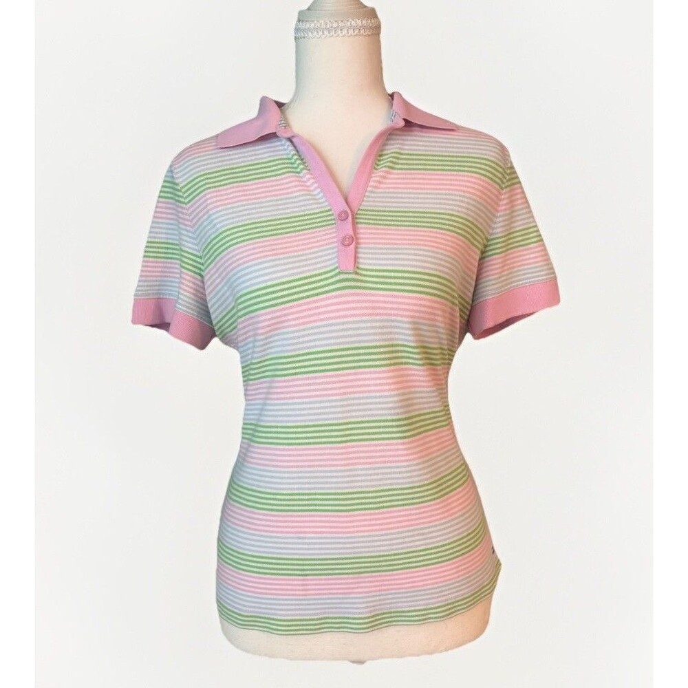 Vintage Y2K Tommy Hilfiger Golf Pastel Striped Polo Shirt Women’s M Preppy